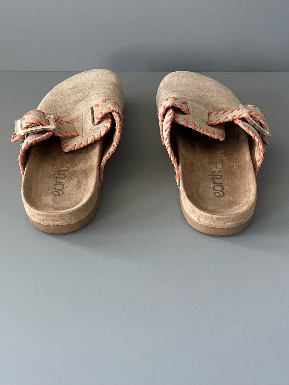 Earth Gena Leather Slip On Comfort Clog Taupe Orange 7 Boho Southwestern Foam - Picture 9 of 16